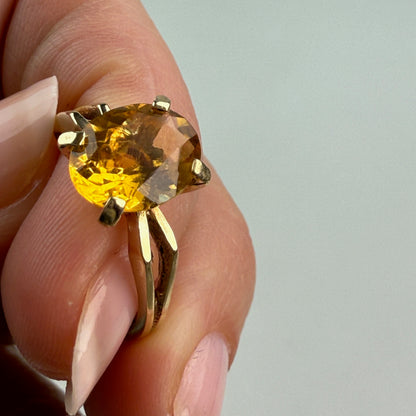 10K Solid Yellow Gold Oval Solitaire Citrine Ring Size 6.75
