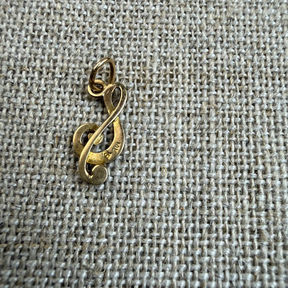 Solid 14K Yellow Gold Dimensional Treble Clef Charm, .58 grams