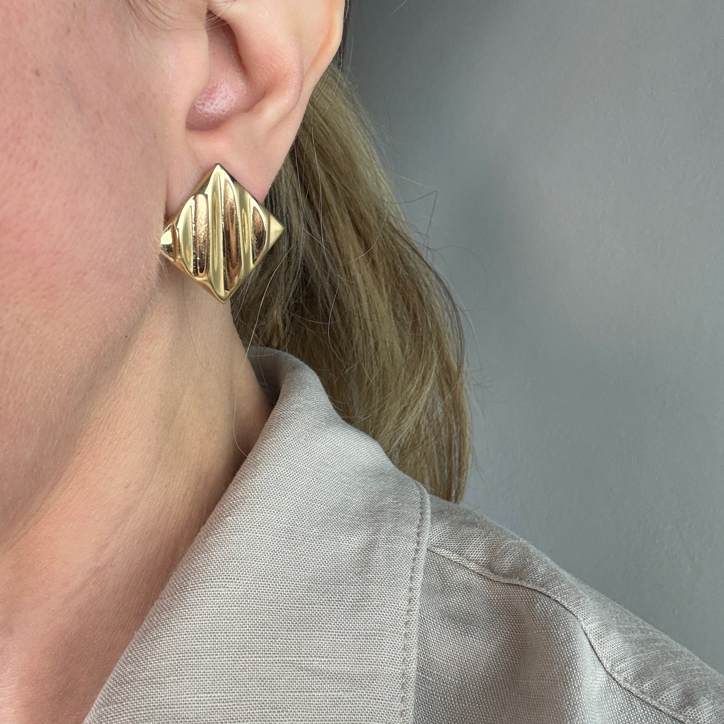 14k Solid Yellow Gold Geometric Statement Earrings, 1.9 g