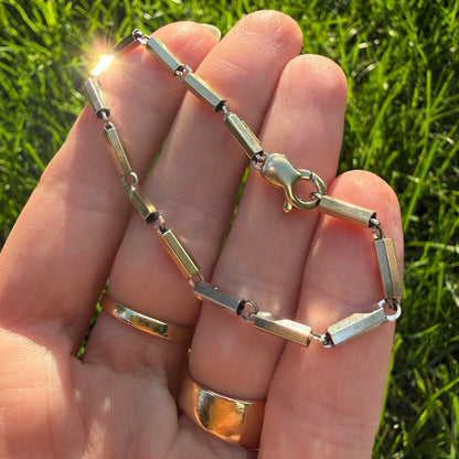 6.25" Italian Solid 14K Two-Tone Yellow & White Hexagon Bar Link Bracelet, 5.7 g