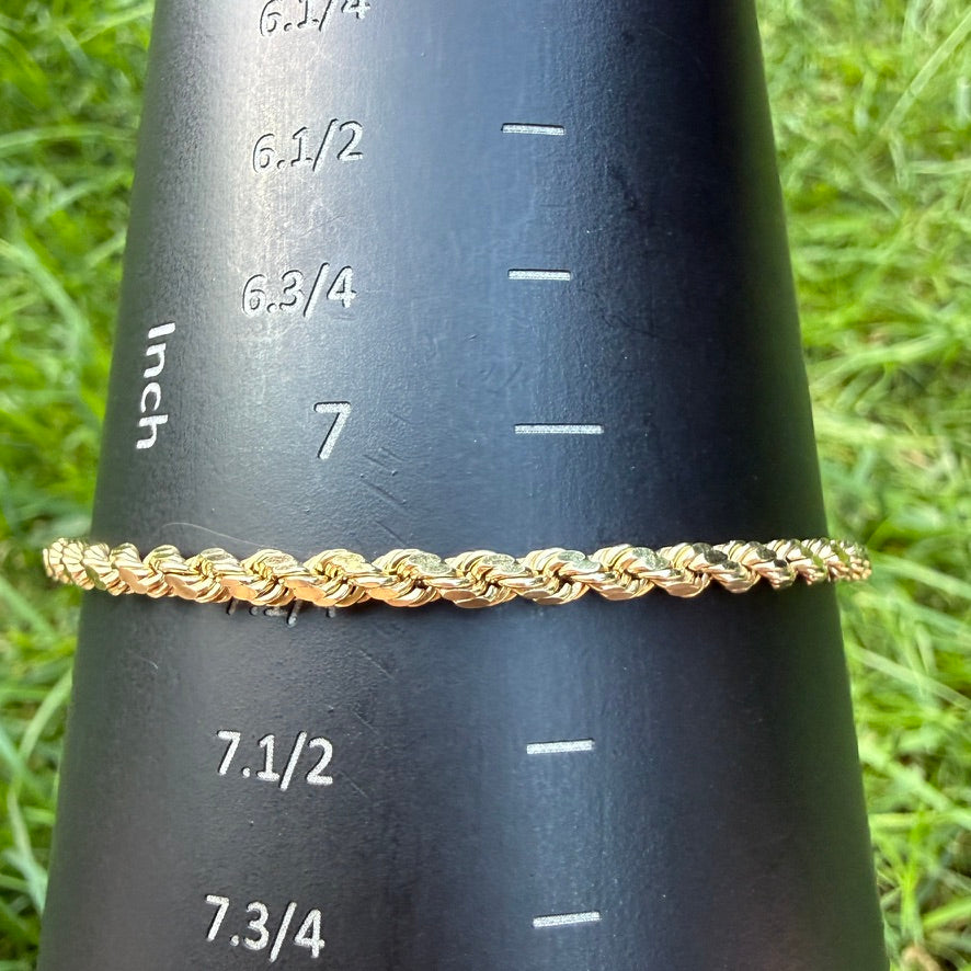 7.25" Solid 10K Yellow Gold Rope Bracelet, 2.73 g