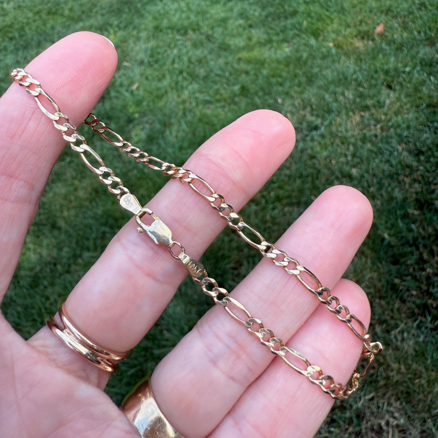 9" Italian Solid 10K Yellow Gold Figaro Bracelet/Anklet, 3.19 g