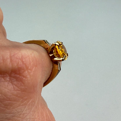 10K Solid Yellow Gold Oval Solitaire Citrine Ring Size 6.75