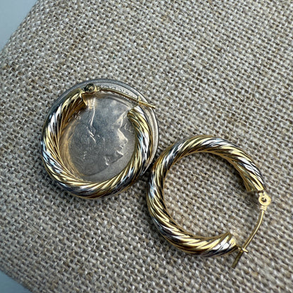 14k Solid Two-tone Michael Anthony Twisted Hoop Earrings, 2.07 g