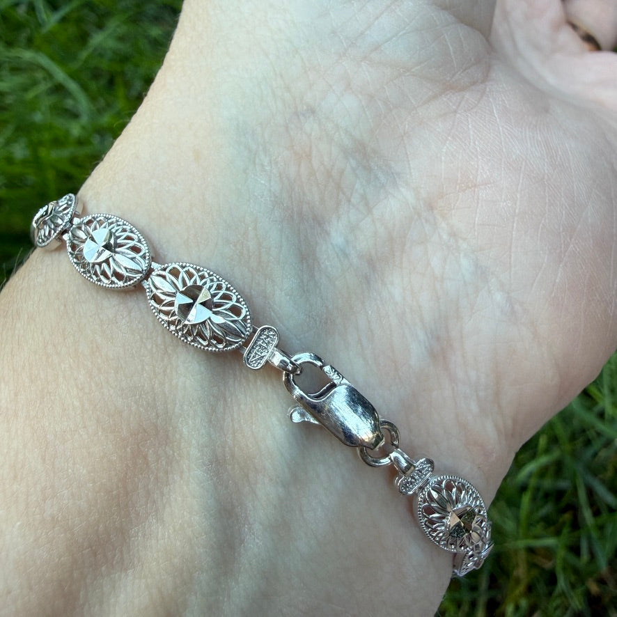 6.75" 14K White Gold Filigree Bracelet, 5.14 g