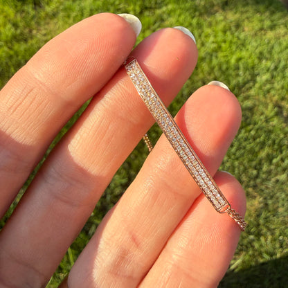 Estate 6.25-7.25" Solid 14K Rose Gold and Pave Diamond Bracelet, 2.5 g