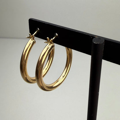 14k Solid Yellow Gold Classic Mid-size Hoop Earrings, 2.27 g