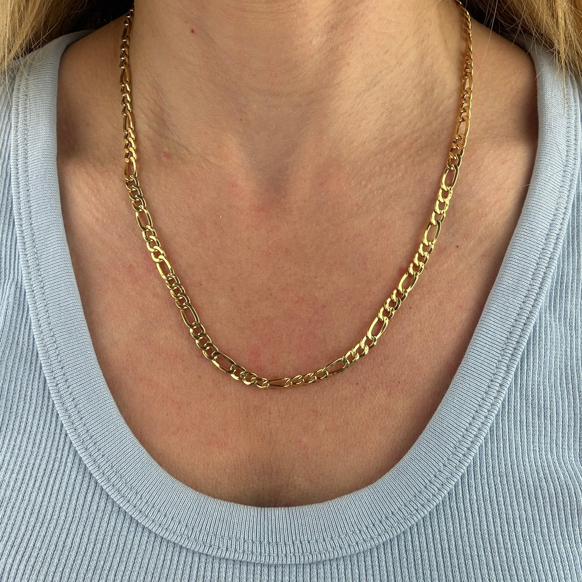 20" Italian Solid 14K Yellow Gold Classic Figaro Chain, 9.33 g