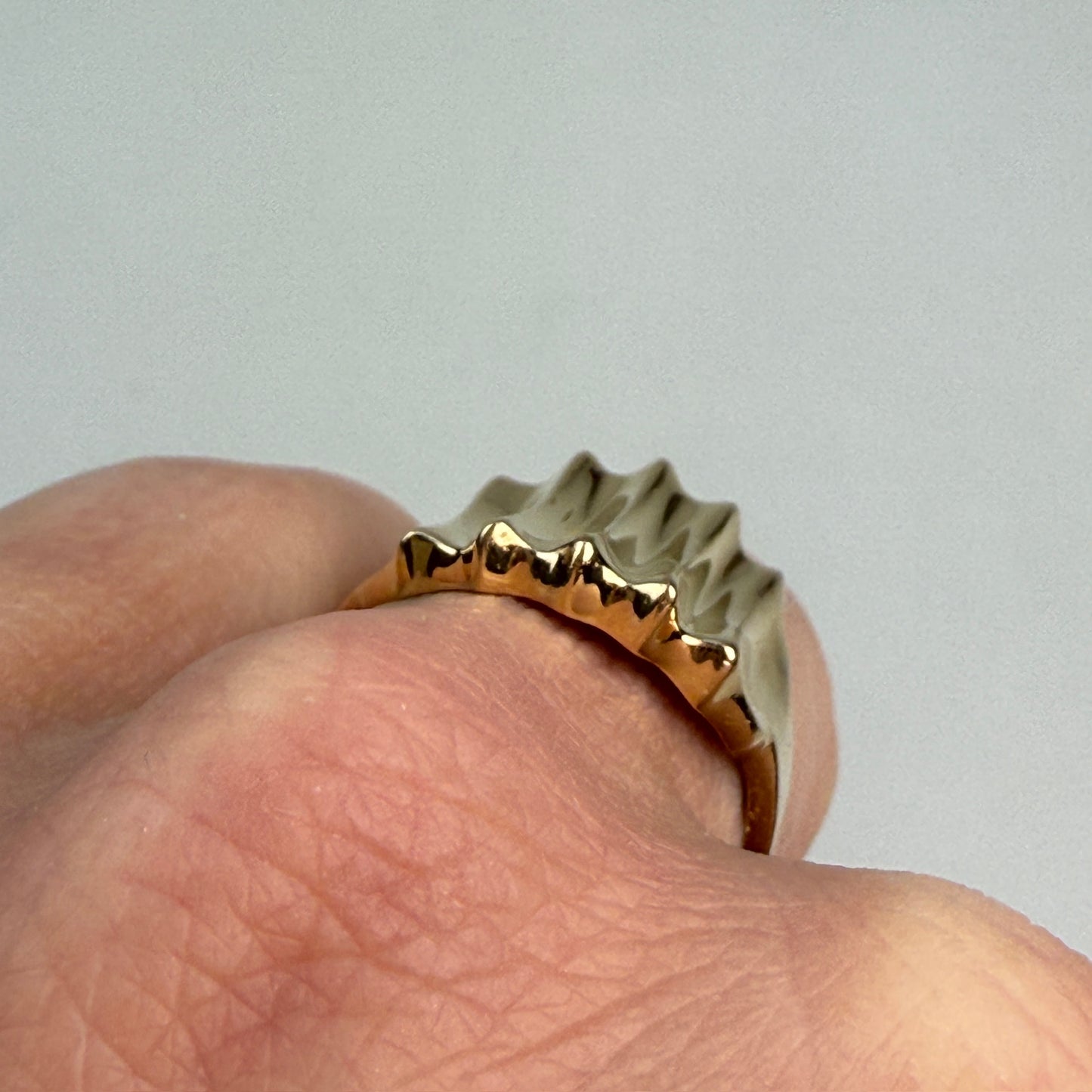 14K Solid Yellow Gold Wide Ridge, Sculptural Ring – Size 7