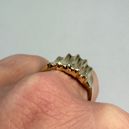 14K Solid Yellow Gold Wide Ridge, Sculptural Ring – Size 7