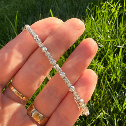 6.75+" Solid 18K White Gold 2 CWT Diamond Tennis Bracelet, 9.53 grams