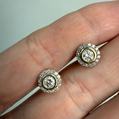 Classic Solid 10K Yellow Gold Halo Stud Earrings, 1.62 g