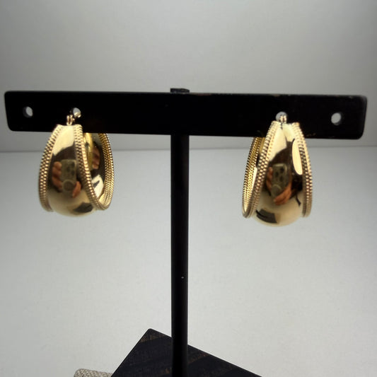 14K Solid Yellow Gold Classic Tapered Milgrain Edged Hoop Earrings 21", 2.63 g