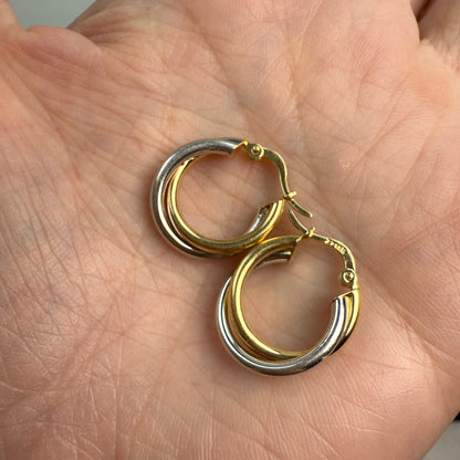 14k Solid Two Tone Gold Small Classic Overlapping Hoop, 1.47 g