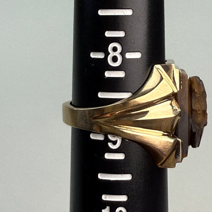 Vintage Solid 10K Yellow Gold and Tiger's Eye Double Soldier with Ring, Size 8.75