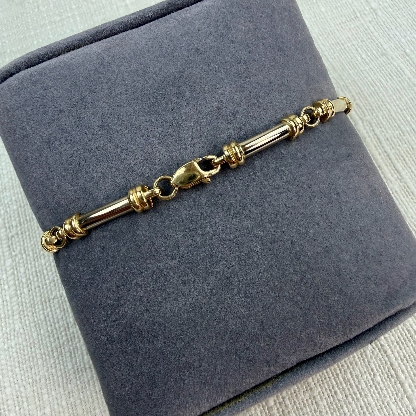 6.75" Solid 14K Two-tone Yellow and White Gold Bar Link Bracelet, 7.62 g