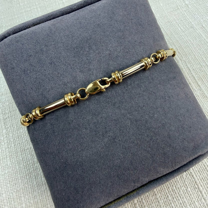 6.75" Solid 14K Two-tone Yellow and White Gold Bar Link Bracelet, 7.62 g