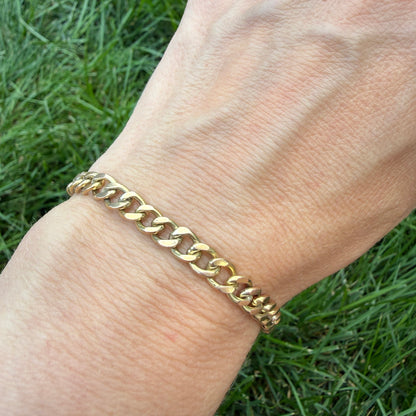 7" Solid 10K Yellow Gold Open Curb Link Bracelet, 11.58 g