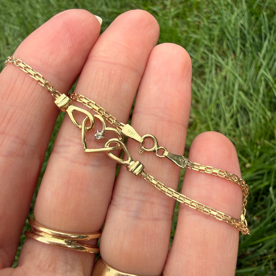 6.75" 14K Yellow Gold Openwork Heart with Diamond Accent Bracelet, 2.38 g