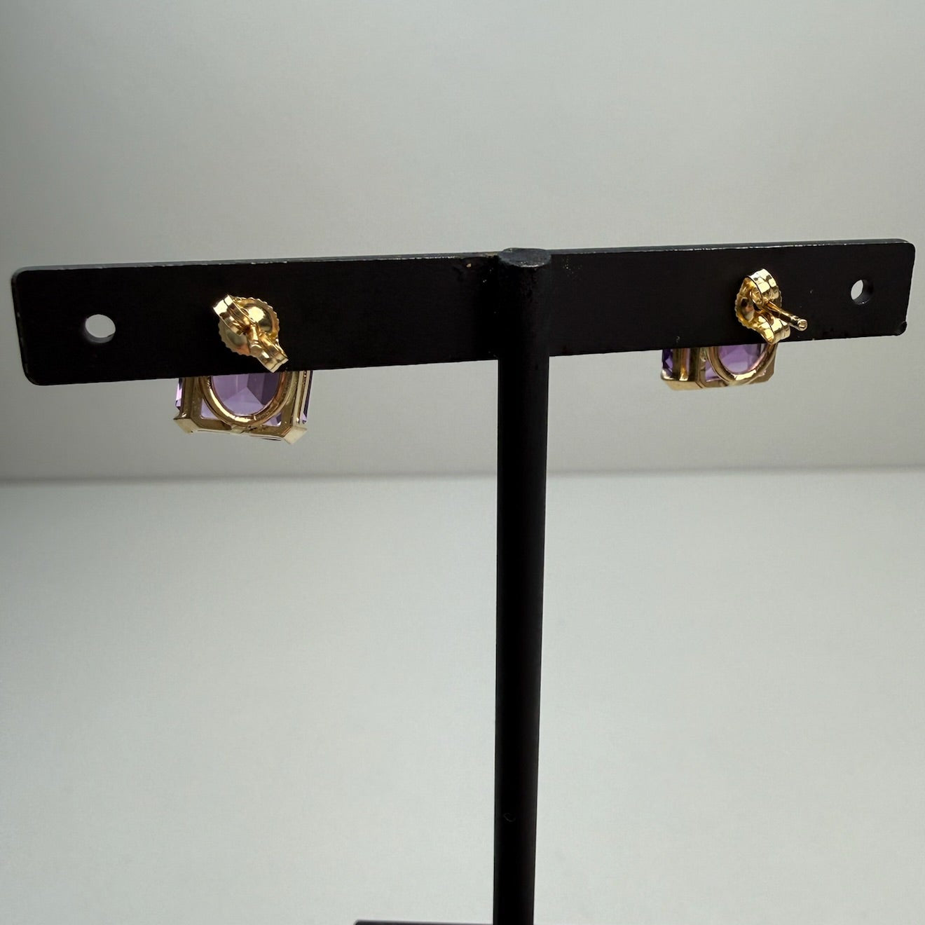 Estate 14k Solid Yellow Gold Elegant Emerald Cut Amethyst Stud Earrings, 4.89g