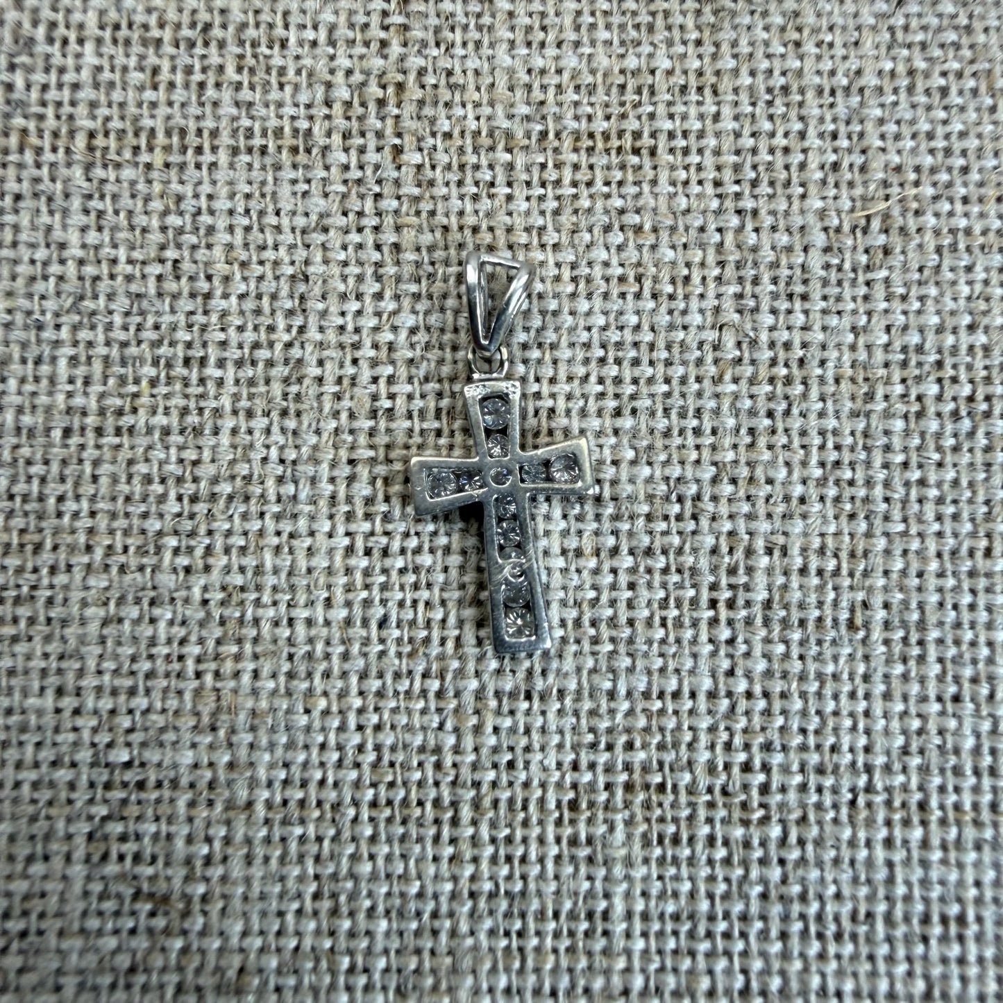 Solid 14K White Gold Diamond Cross, 1.25 grams