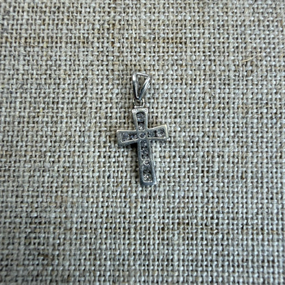 Solid 14K White Gold Diamond Cross, 1.25 grams