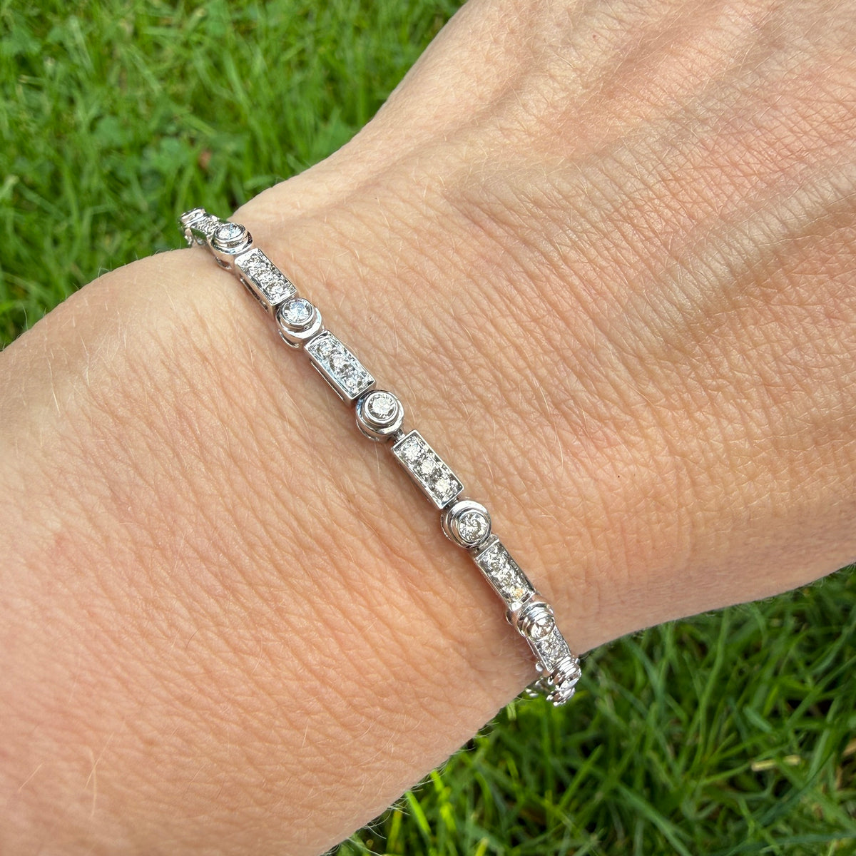 6.75+" Solid 18K White Gold 2 CWT Diamond Tennis Bracelet, 9.53 grams