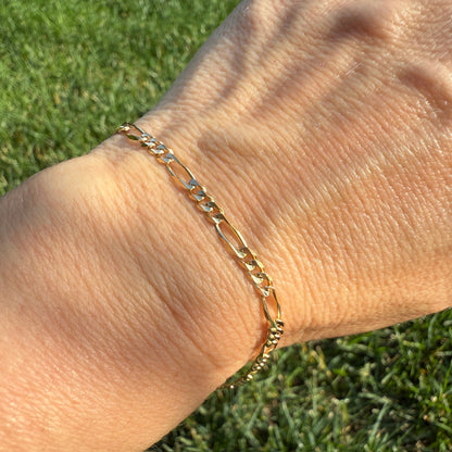 7.75" Classic Solid 14K Yellow Gold Figaro Bracelet, 4.34 g