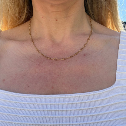 Vintage 18" Solid 14K Yellow Gold Filigree Scroll Link Necklace, 4.48 g
