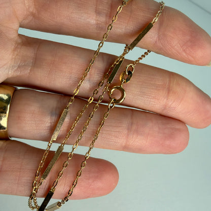 15.5" Italian Solid 14K Rosy Yellow Gold Bar Station Chain, 2.89 g