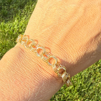 6.5" Vintage Solid 14K Yellow Gold Triple Circle Link Bracelet, 11.23 g