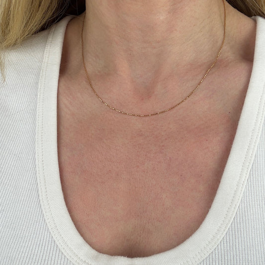 17" Italian Solid 14K Yellow Gold Faceted Ball Chain, 1.65 g