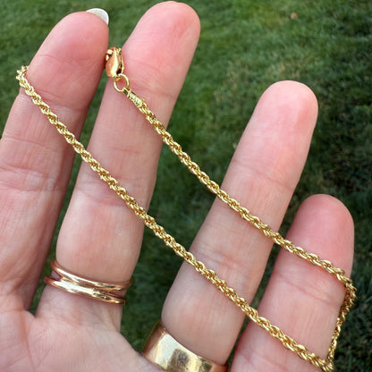 8.58" Italian Solid 14K Yellow Gold Rope Chain Bracelet, 3.4 g