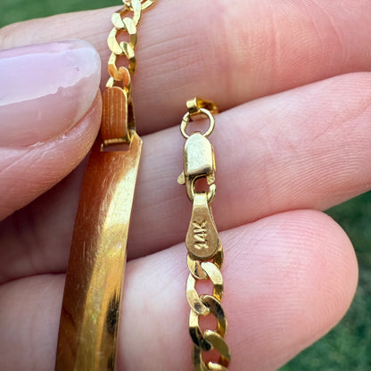 5.6" Solid 14K Yellow Gold Faceted Curb Link ID Bracelet, 3.82 g