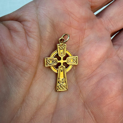 Solid 14K Yellow Gold Celtic Revival Style Cross — 1.9 grams