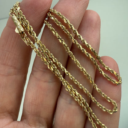 18" Solid 14K Yellow Gold Diamond-Cut Rope Chain, 4.89
