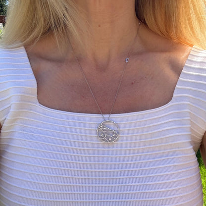 Damiani 18K White Gold Diamond Butterfly Wing Circle Pendant Necklace, 9.06 g