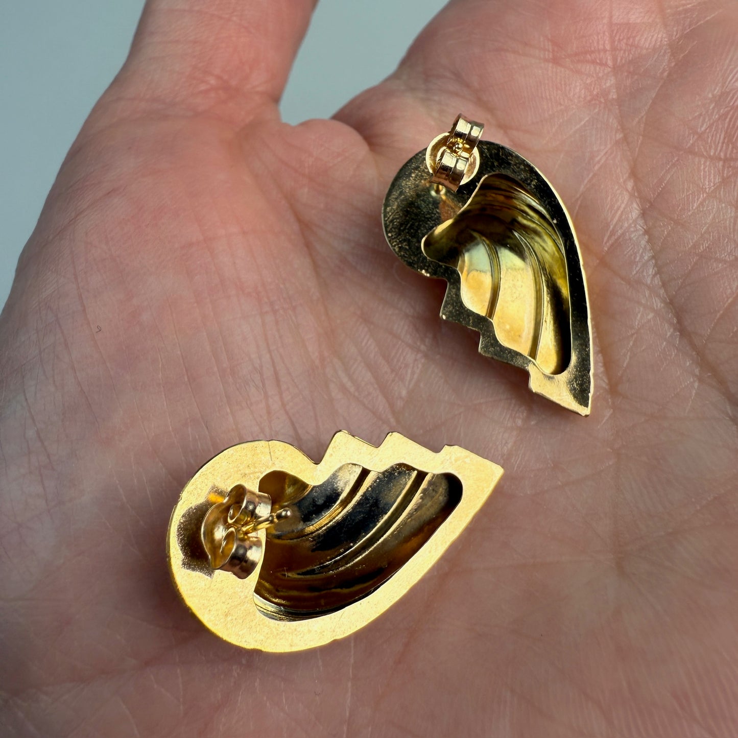 10K Solid Yellow Gold Sculptural Statement Earrings, 1.48 g