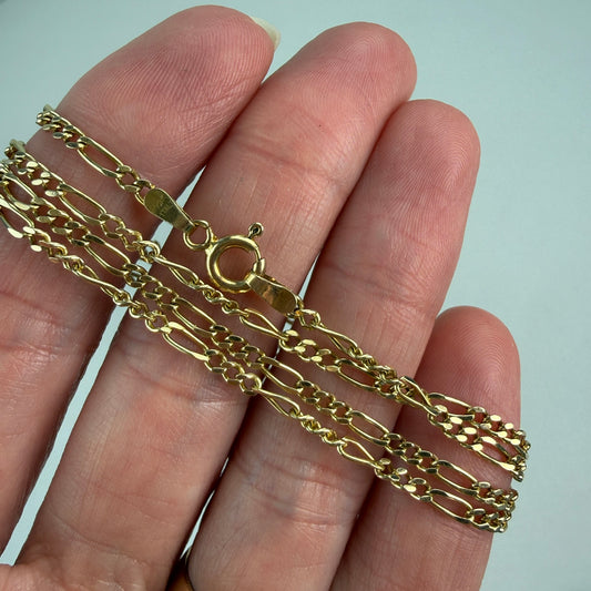 25.5" Italian Solid 14K Yellow Gold Classic Figaro Chain, 8 grams