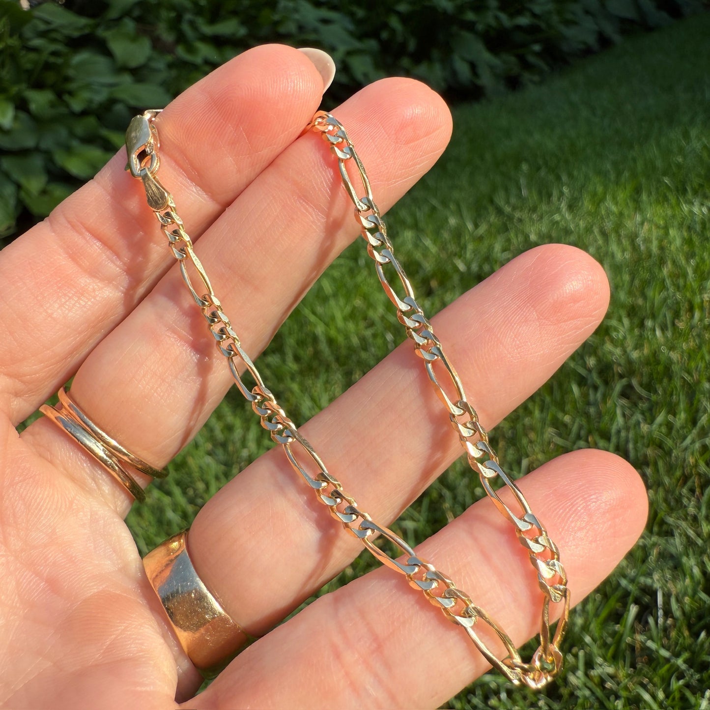 7.75" Classic Solid 14K Yellow Gold Figaro Bracelet, 4.34 g