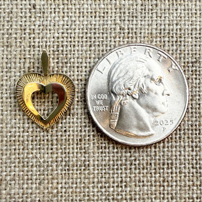 Retro Sunburst Textured Layered Heart Pendant 10K Yellow Gold