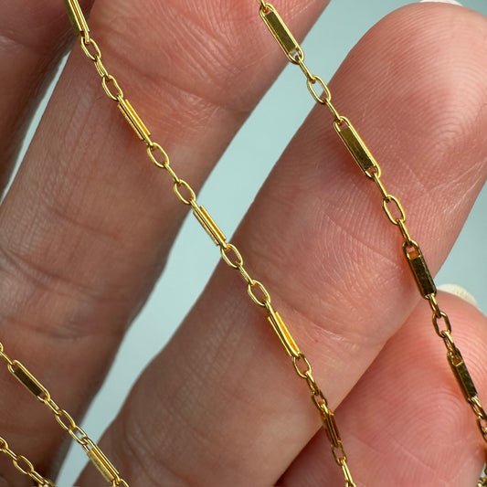 24" Solid 14K Yellow Gold Bar and Cable Link Chain, 3.07 g