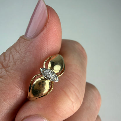 10K Solid Yellow Gold Sculptural Diamond Accent Ring, Size 5