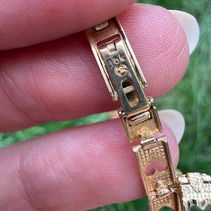 6.75" Solid 10K Yellow Gold Open Heart Textured Link Bracelet, 4.86 g