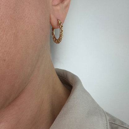 10K Solid Yellow Gold Classic Twisted Rope Hoop Earrings, 1.48g