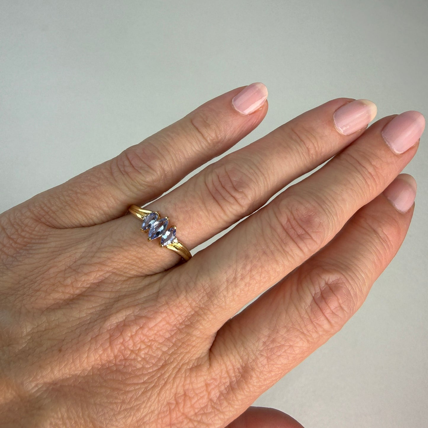 Solid 10k Yellow Gold Marquise Iolite and Diamond Accent Ring, Size 7
