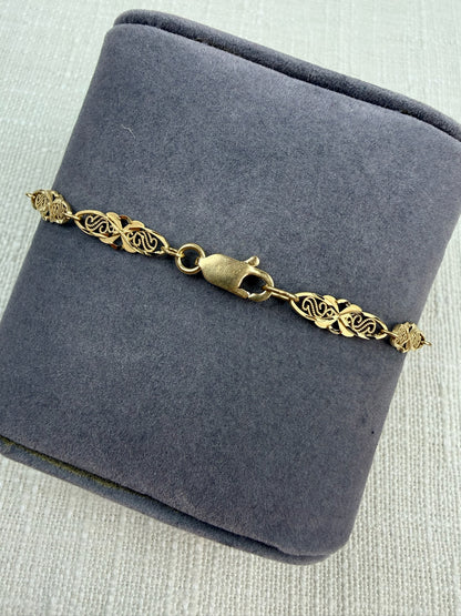 7" Solid 14K Yellow Gold Oval Open Work Link Bracelet, 3.7 g