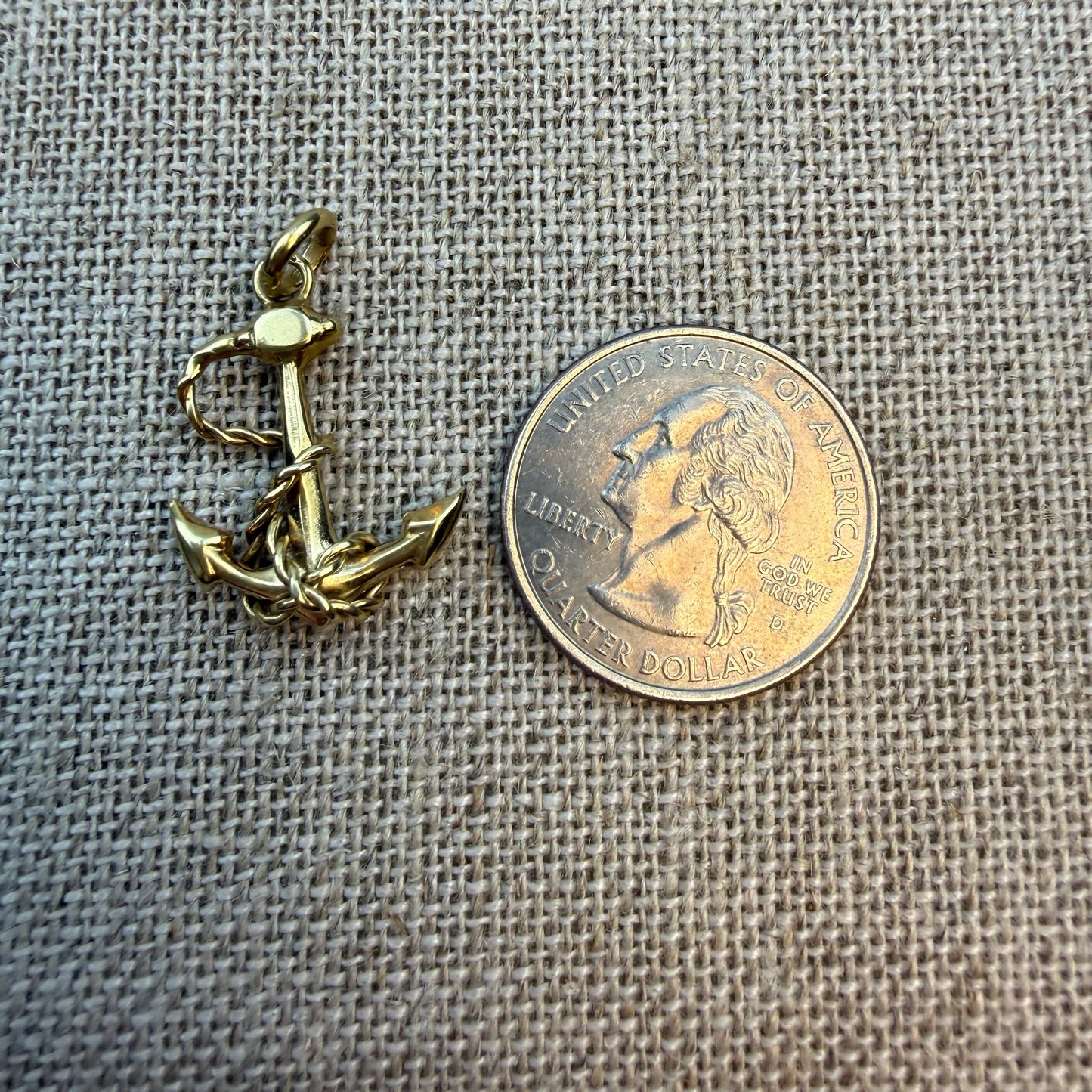 Estate Solid 14K Yellow Gold 3D Two-Sided Anchor with Rope – 2.1g