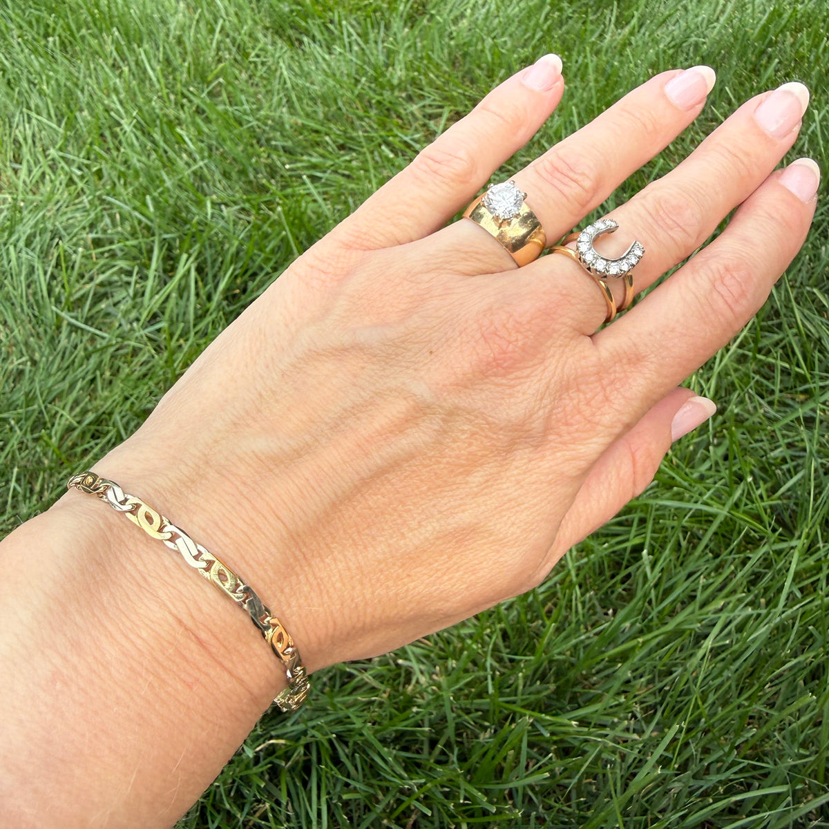 7.5" Italian Solid 14K Two-Tone Gold Open Link Bracelet, 7.68 g