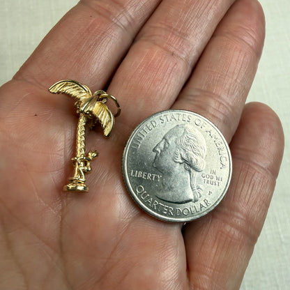 Vintage Solid 9K Yellow Gold Articulated Tropical Tree and Climber Pendant/Charm, 2.67 Grams